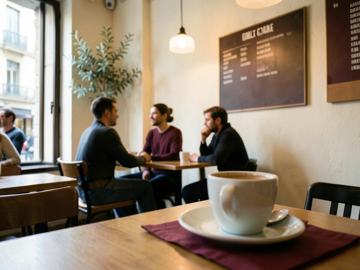 Café servido en una barra urbana contemporánea de Madrid